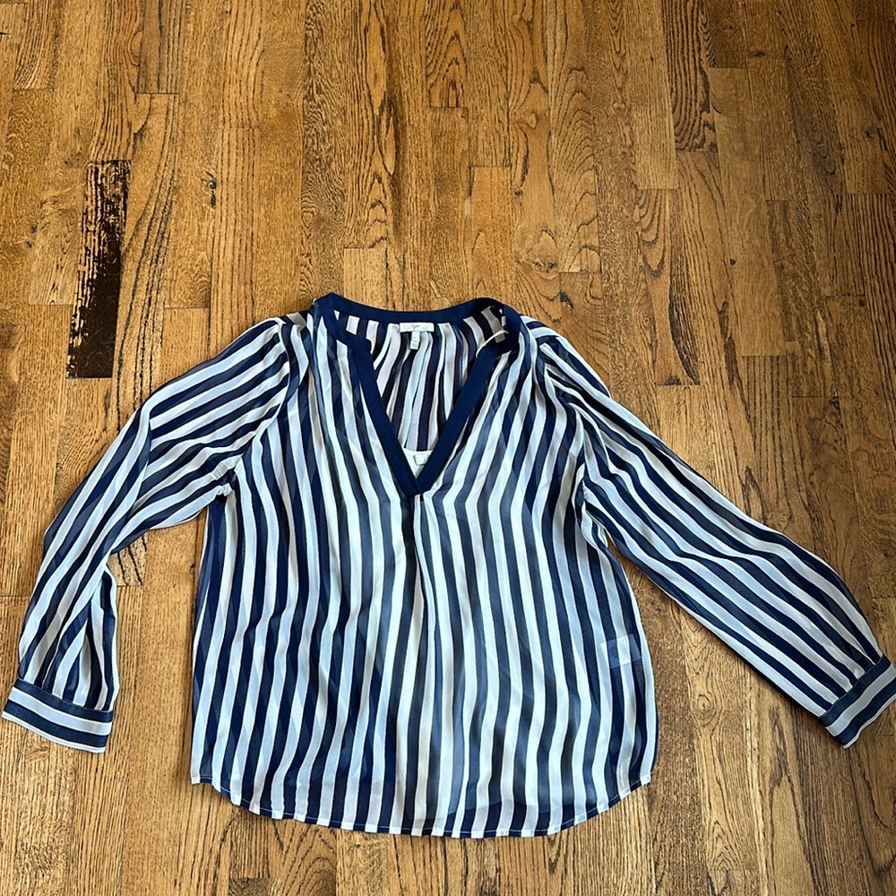 Joie L LS Sheer Blue and White Blouse with Camisole
